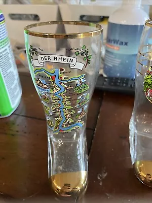 Vintage Der Rhein River German Glass Cup - Germany Boot Beer Glass. • $12.85