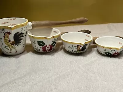 BEST DEAL RARE! Ucagco  Early Provincial  Rooster & Roses Set Of Measuring Cups • $79.99