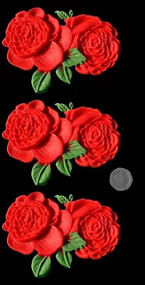 3 X Edible 3D Double Roses Flowers Cupcake Cake Toppers Decorations Weddings • $9.94