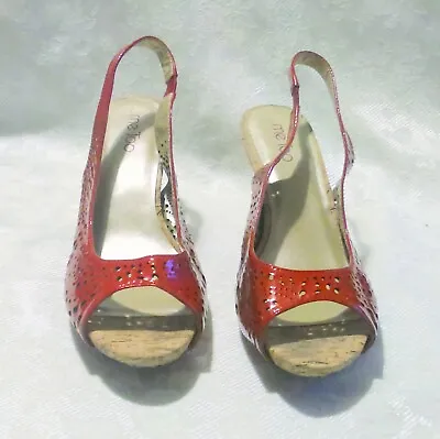 Me Too PASTRY Red Patent Leather Cutout Peep Toe Sling Back Heels Size 9M • $12.99