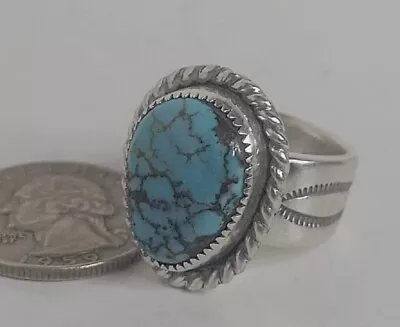 Number #8 Mine Turquoise Tufa Cast Sterling Silver Ring Size 7 - 16.4g Stamped • $179.95