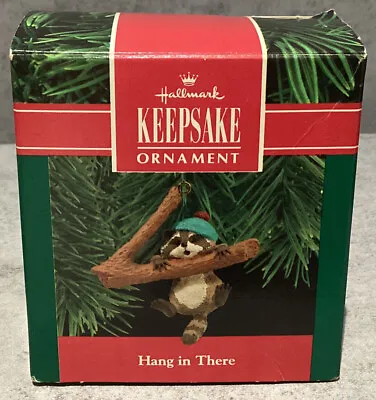 Hallmark 1990 Keepsake Ornament Hang In There Raccoon Hanging On A Tree Branch • $8