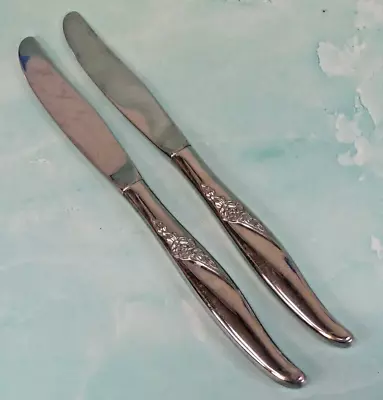 Two Oneida LA ROSE Glossy Stainless 8 1/2  Dinner Knives WM A Rogers Premier • $11.50
