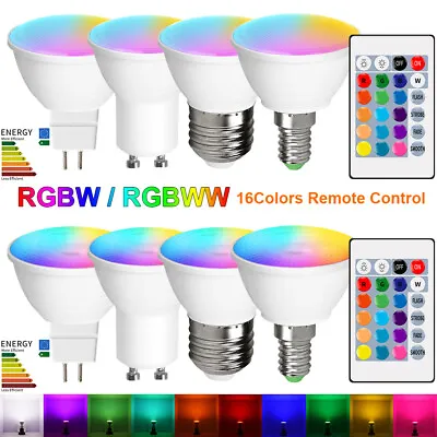 LED Light Bulbs RGB W/WW E14 E27 GU10 MR16 16 Colour Changing Spotlight Remote • £6.95