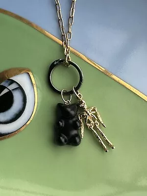 14k Yellow Gold Rare Black Agate Gemstone Gummy Bear Charm Pendant🖤🧸🖤 • $95