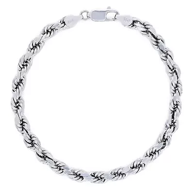 10K White Gold 5mm Diamond Cut Rope Bracelet Mens Womens 7  7.5  8  8.5  9  • $200.98