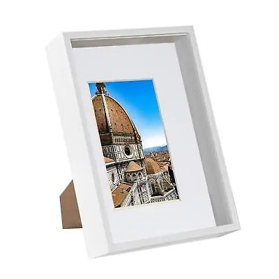 1x White A4 (8  X 12 ) Acrylic 3D Deep Box Photo Picture Frame - White A5 Mount • £13