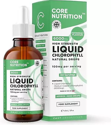 Liquid Chlorophyll Drops For Water - 60ml For 60 Servings - 2 Month Supply Of H • £21.45