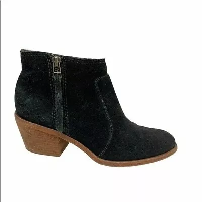 Madewell Janice Ankle Booties Black Suede Sz 7 Stacked Block Heel • $39.99