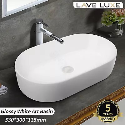 Bathroom Ceramic Basin Vanity Bench Top Counter Top Bowl Sink Glossy White Oval • $69.30