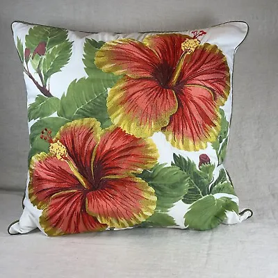 Pottery Barn Embroidered Red  Hibiscus Flower Throw Pillow Insert 24x24 • $58