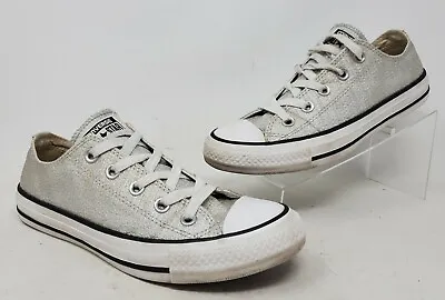 Converse All Star Womens Glitter Silver Low Top Size 6 • $19.95