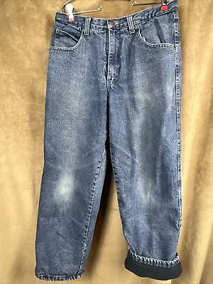 Old Mill Fleece Lined Men's 33x29 Blue Denim Jeans Flannel Relaxed Fit • $19.99