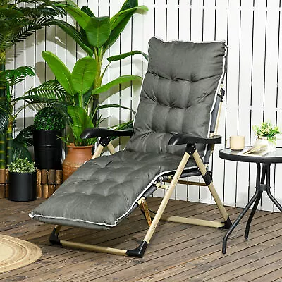Outdoor Folding Reclining Lounge Chair Patio Lounger Adjustable Back Footrest • £68.99