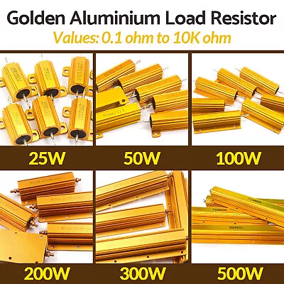 25W/50W/100W/200W/300W/500W Golden Aluminium Load Resistor Wirewound 164 Values • $61.77