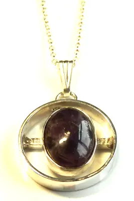 Exquisite  Sterling Silver Mount & Amethyst Cabochon 25 Mm Dia Round Pendant   • £39.95