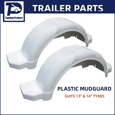 $67.40 • Buy 2X Trailer Mudguard Suit  13  / 14  Wheels Tyres White Plastic Wheel Guards ATV