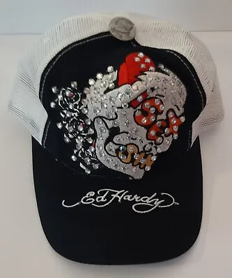 VTG Ed Hardy Rhinestone Trucker Hat Sex Sin Christian Audigier Snapback • $37