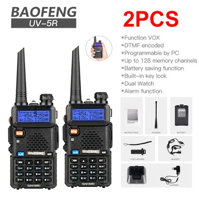 $53.99 • Buy 1 / 2PCS BF UV-5R Walkie Talkie 5W VHF UHF Dual Band Handheld Two Way Radio