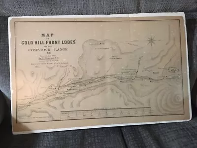 1864 Mining Map Of The Gold Hill Front Lodes Comstock Range Virginia City NV • $440