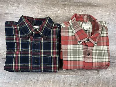 LL Bean Flannel Long Sleeve Plaid Button Up Shirt Men's Medium Lot Of 2 • $25