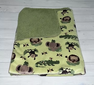 NoJo Little Bedding Baby Blanket Green Monkey Alligator Elephant Safari Animals • $24.99