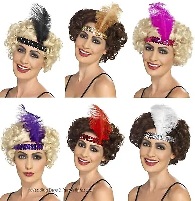 Sequin Feather Flapper Headband Headdress 20s Gatsby Girl Charleston Fancy Dress • £2.78