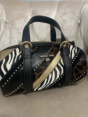 Nwt Michael Kors Stanton Patchwork Leather Studded Medium Barrel Bag Handbag New • $199