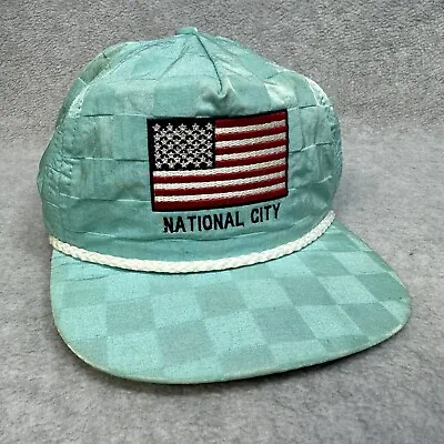 Vintage Imperial National City Hat American Flag Patriotic Checkered Rope Brim • $18.95