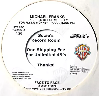 Michael Franks Face To Face DJ Promo NM 1987 Pop Folk Vocal 45 7  Vinyl COUPONS! • $2.95