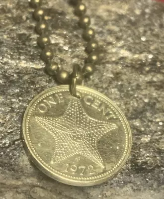 1972 Bahamas 1 C. Coin Pendant 22” Necklace Bahamian Starfish. Great Gift 🎁 A1 • $15.99