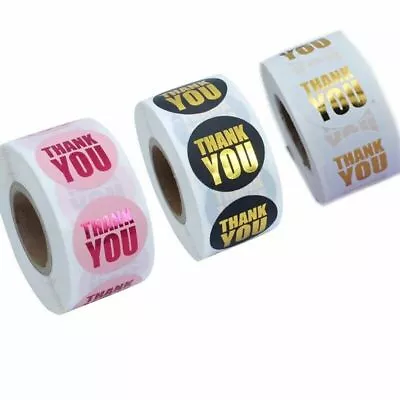 Pink Black Gold Round Thank You Hand Made Labels Stickers Gift Food Craft Box • £2.49