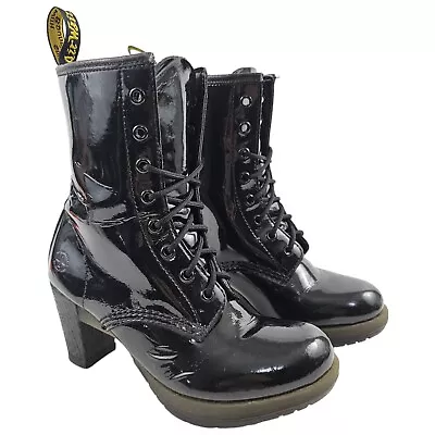 Dr Martens Darcie Black Patent Leather Chunky Heel Platform Diva Boots UK 5 EU38 • £75