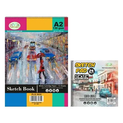 Sketch Pads Set A2 & 12 X 12  Cartridge Papers Book Sketching Drawing Doodling • £10.49