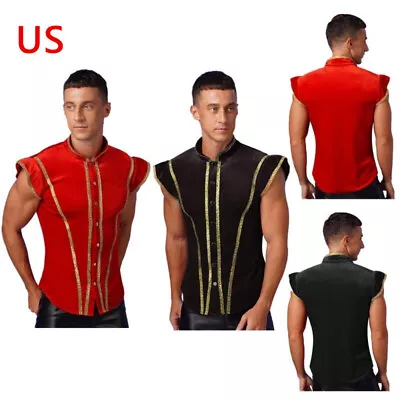 US Halloween Mens Medieval Steampunk Waistcoat Stand Collar Buttons Gold Vest • $4.59