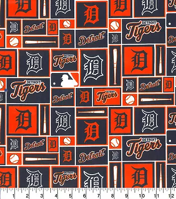 MLB DETROIT TIGERS COTTON FABRIC FQ 1/4yd 18 X29  Block • $7