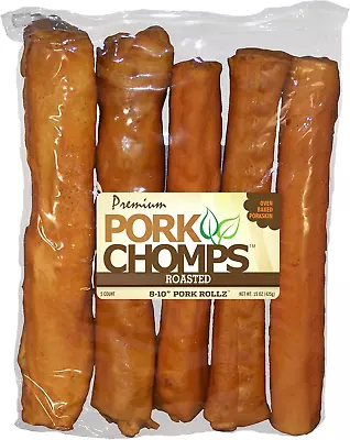 Pork Chomps Roasted Pork Skin Dog Chews 8-Inch Rolls 5 Count • $34.44