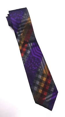 LUCIANO SOPRANI Silk Skinny Necktie Vintage ITALY Designer GEOMETRIC Purple GUC • $7.25