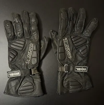 Teknic Motorcycle Gloves Black Leather Dupont Kevlar Size Large Adjustable Cuff • $29