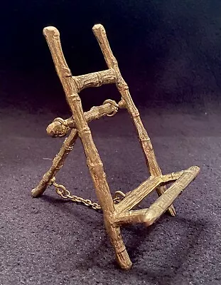 Vintage 1970s BRASS BAMBOO TABLE TOP EASEL-Art Display Stand-Gold Tone-4.75  • $19.99