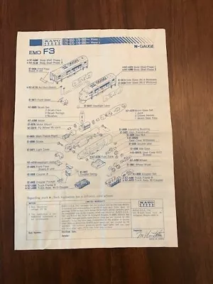 KATO N Scale EMD F3 Locomotive Instruction Sheet With Illustration Vintage • $6.99