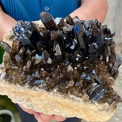 5.96LB Natural Beautiful Black Quartz Crystal Cluster Mineral Specimen • $0.99