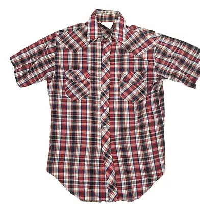 Vintage Men’s PJ Western Wear Pearl Snap Shirt Red Plaid Short Sleeves Medium • $20
