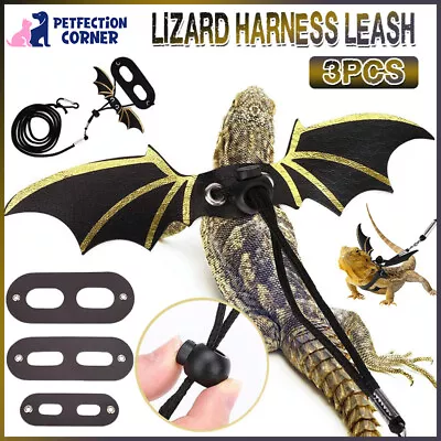Adjustable Bearded Dragon Lizard Harness Leash With Stylish Leather Wings - AU • $10.09