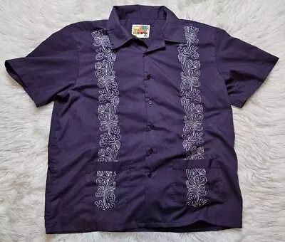 Cuban Guayabera Embroidery Purple Casual Wedding Mexico Boho Shirt Large • $15.99