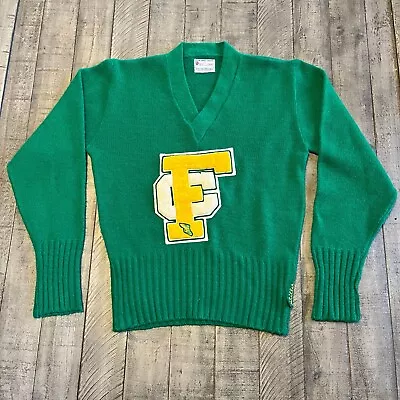 VTG 1950's Green Women's Award Varsity Letterman Sweater Letters FC • $125