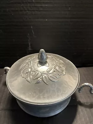 Vintage Mid-Century Hammered Aluminum Covered Serving Bowl Dish W/Handles Lid  • $7
