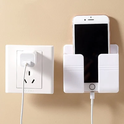 $4.48 • Buy Mobile Phone Wall Holder Mounted Punch Free Box Plug Charging Storage 