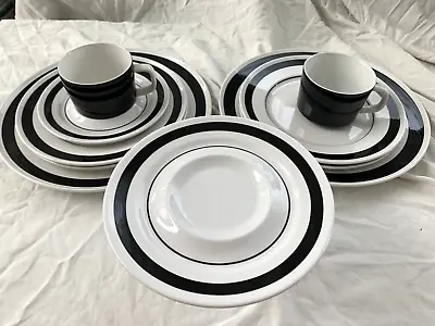 1970s Mikasa Plate Cup Saucer Set For 2 Black White Tuxedo Vintage JAPAN 10pcs • $39.95