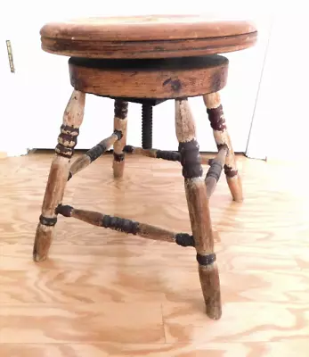 Vtg. Piano StoolAdjustable SeatBarn FindRustic Distressed Stool early 1900's • $170